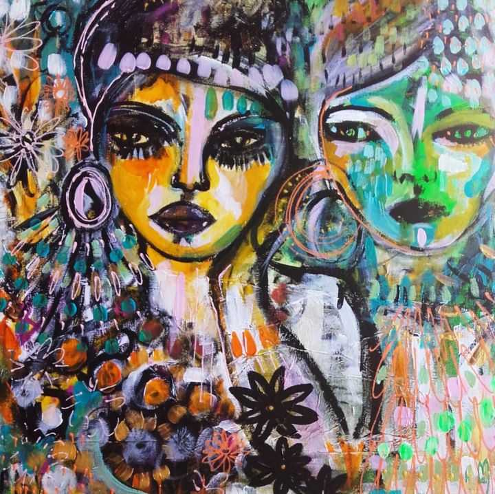 Pintura intitulada "Gypsies Portraits F…" por Céline Marcoz, Obras de arte originais, Acrílico