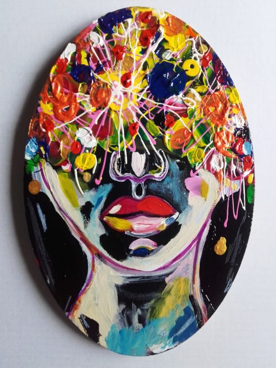 Peinture intitulée "Portrait Femme Woma…" par Céline Marcoz, Œuvre d'art originale, Acrylique