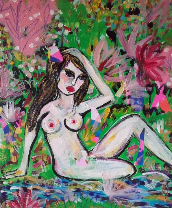 Painting titled "Nu Féminin" by Céline Marcoz, Original Artwork, Acrylic