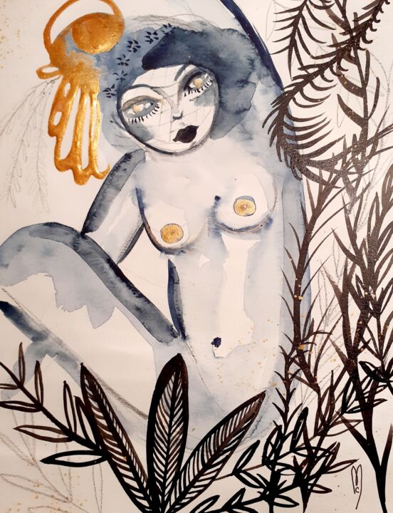 Картина под названием "Nu Femme Aquarelle…" - Céline Marcoz, Подлинное произведение искусства, Акварель