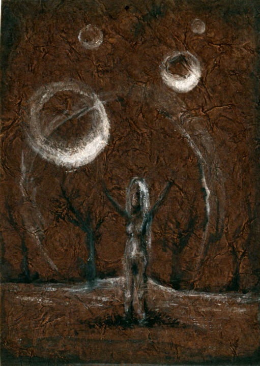 Dibujo titulada "Frau in der Nacht" por Ralf Czekalla, Obra de arte original, Tinta
