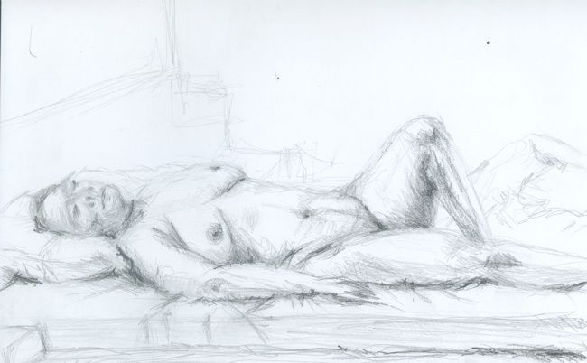 Drawing titled "Aktstudie, liegend" by Ralf Czekalla, Original Artwork, Pencil