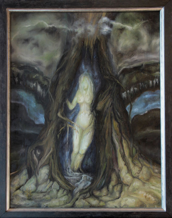 Malarstwo zatytułowany „Das Mädchen im Baum” autorstwa Ralf Czekalla, Oryginalna praca, Olej