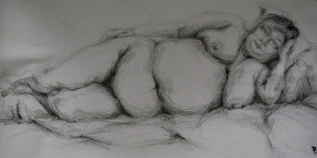 Drawing titled "Rubensakt , liegend" by Ralf Czekalla, Original Artwork, Pencil