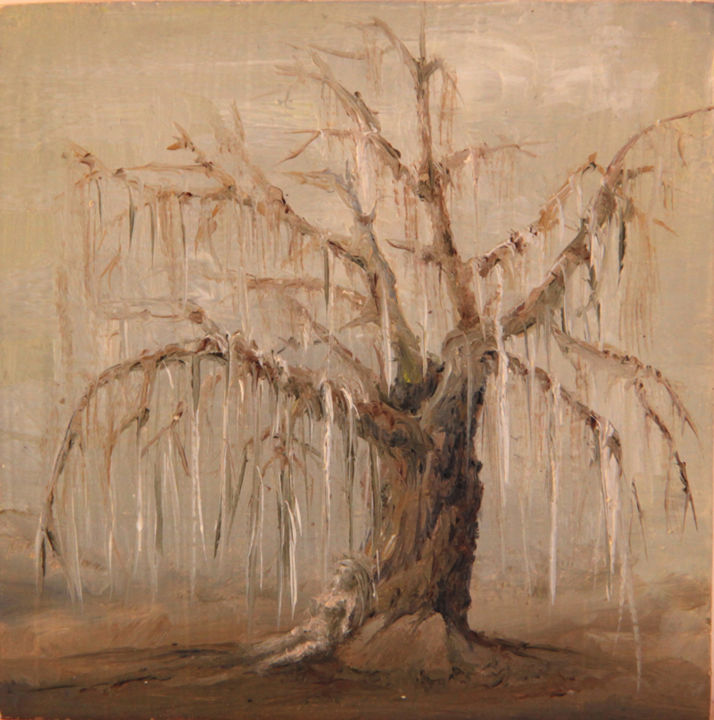 Pintura intitulada "Der alte Baum im Wi…" por Ralf Czekalla, Obras de arte originais, Óleo