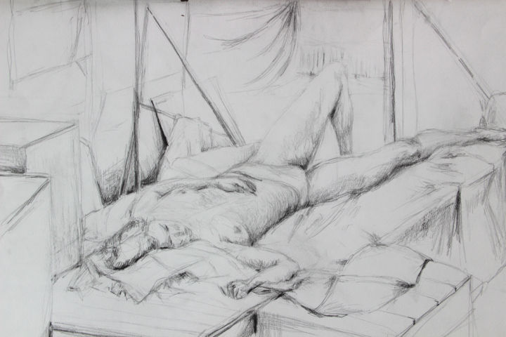 Drawing titled "Aktstudie, liegende…" by Ralf Czekalla, Original Artwork, Pencil