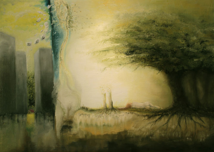 Malerei mit dem Titel "Vertreibung" von Ralf Czekalla, Original-Kunstwerk, Öl