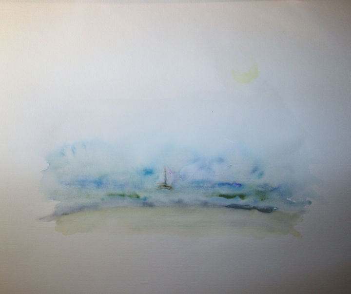 Malerei mit dem Titel "Segelboot" von Ralf Czekalla, Original-Kunstwerk, Aquarell