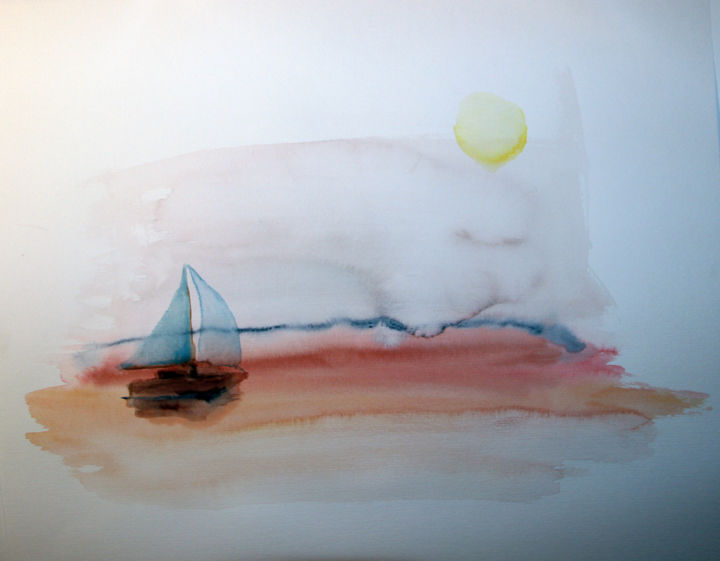 Schilderij getiteld "Segelboot" door Ralf Czekalla, Origineel Kunstwerk, Aquarel