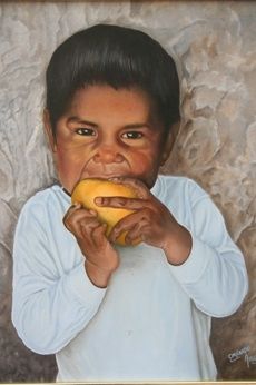 Pintura titulada "Pibe con naranja" por Orlando Argañaraz, Obra de arte original, Oleo