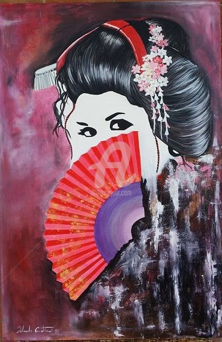 「Geisha」というタイトルの絵画 Orlando Cristianiによって, オリジナルのアートワーク, アクリル