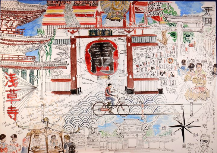 Peinture intitulée "Tokyo - Asakusa - M…" par Orlando Marin Lopez, Œuvre d'art originale, Aquarelle