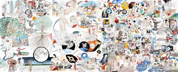 Картина под названием "Mural - Fresque" - Orlando Marin Lopez, Подлинное произведение искусства, Акварель