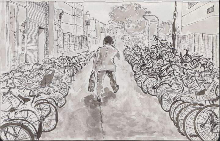 Dessin intitulée "vélos" par Orlando Marin Lopez, Œuvre d'art originale, Encre