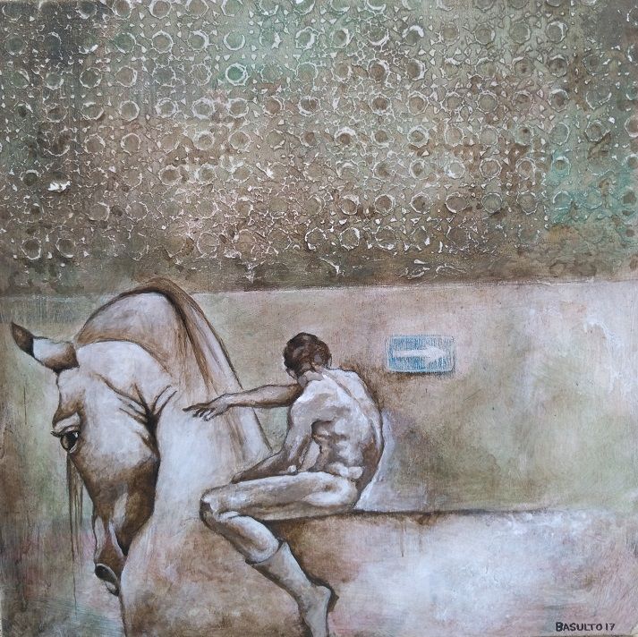 Peinture intitulée "Cavalgando a la izq…" par Orlando Basulto, Œuvre d'art originale, Acrylique