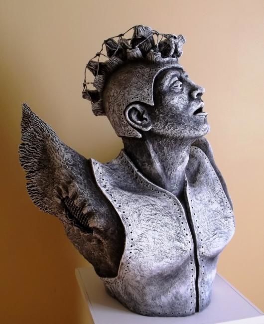 Sculpture titled "Ange homme" by Orlando Basulto, Original Artwork, Terra cotta