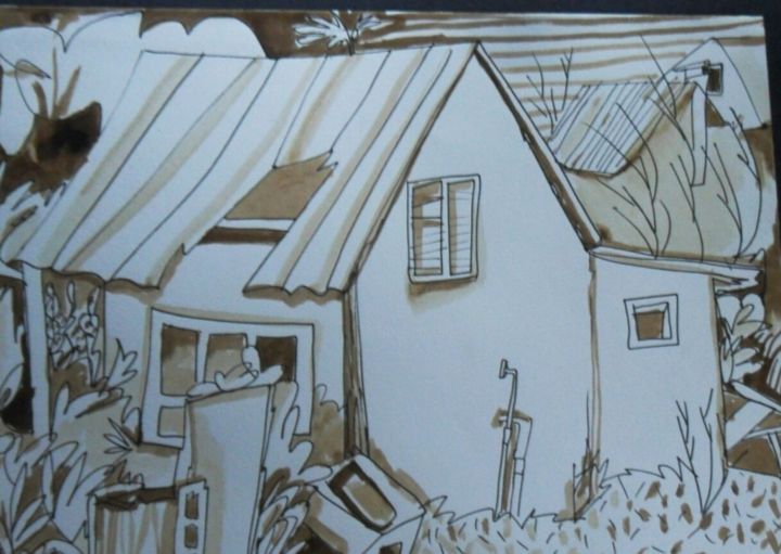 Drawing titled "Rancho Vincent" by Ine Quintiterra, Original Art, Ballpoint pen