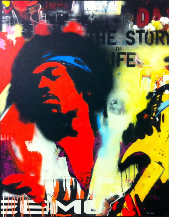 Painting titled "OKT358  JIMI HENDRIX" by Orlane Kindt, Original Artwork, Acrylic