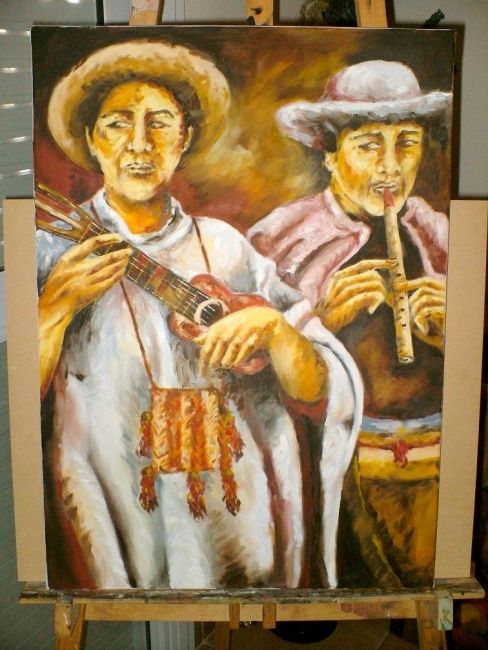 Painting titled "Musicos de la puna" by Betina Portolesi, Original Artwork