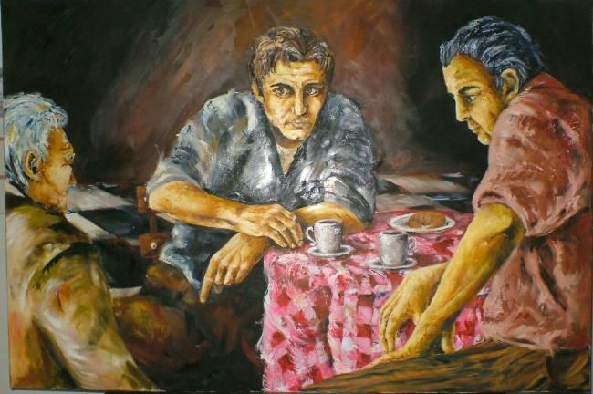 Painting titled "Cafe con medias lun…" by Betina Portolesi, Original Artwork