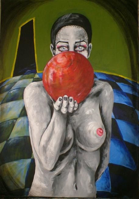 Painting titled "Mujer con esfera ro…" by Betina Portolesi, Original Artwork