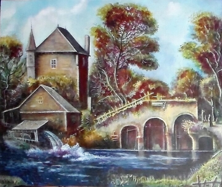 Painting titled "Landscape with a br…" by Orlicz, Original Artwork, Oil