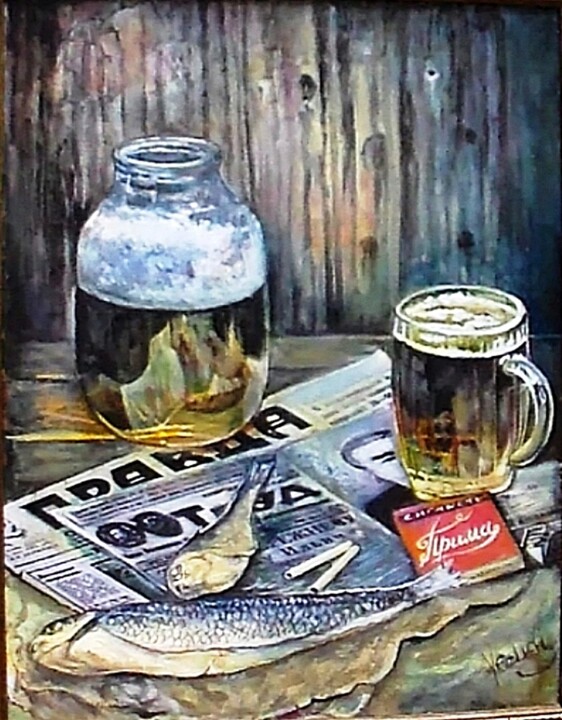 Картина под названием "Still life with bee…" - Orlicz, Подлинное произведение искусства, Масло