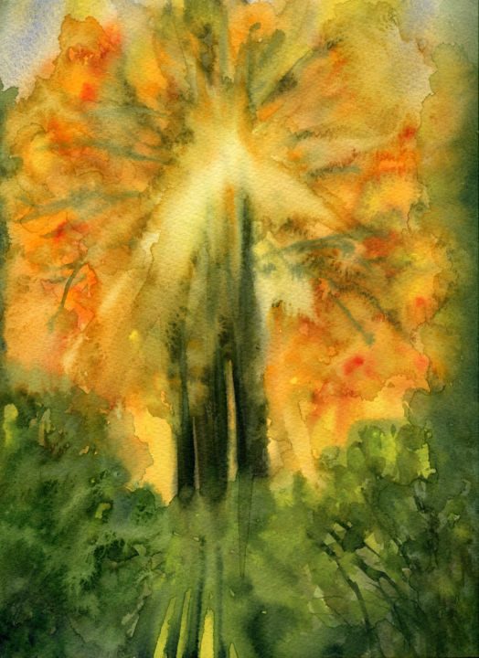 Painting titled "Sunny maple" by Natali Orlova, Original Artwork, Watercolor