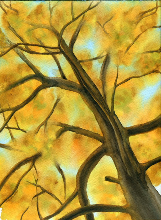 Картина под названием "Granny's oak" - Natali Orlova, Подлинное произведение искусства, Акварель