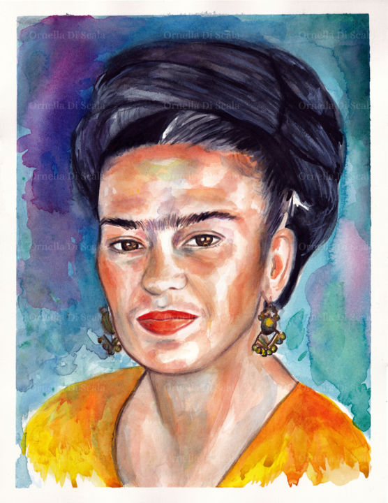 Pittura intitolato "Frida Kahlo acquere…" da Ornella Di Scala, Opera d'arte originale, Acquarello