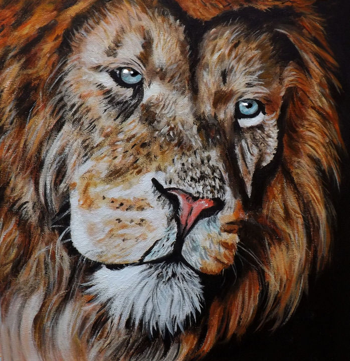 Malerei mit dem Titel "lion" von Ornella Di Scala, Original-Kunstwerk, Öl