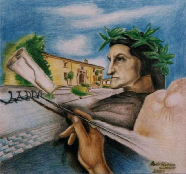Painting titled "Dante Alighieri" by Oronzo Curvo, Original Artwork, Conté