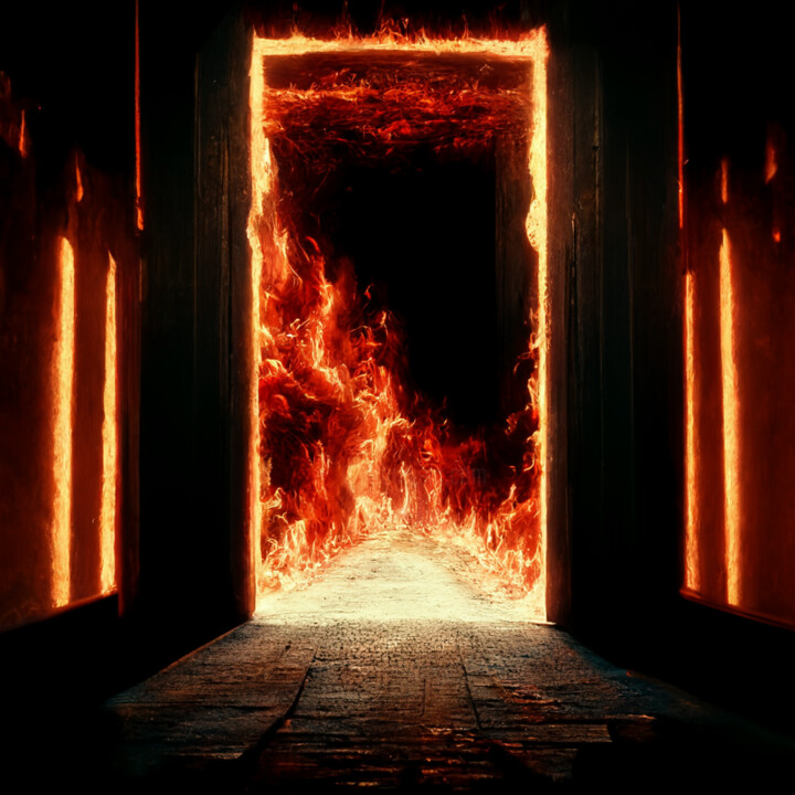 Digitale Kunst mit dem Titel "Hell Gate" von Melih Ortatepe, Original-Kunstwerk, KI-generiertes Bild
