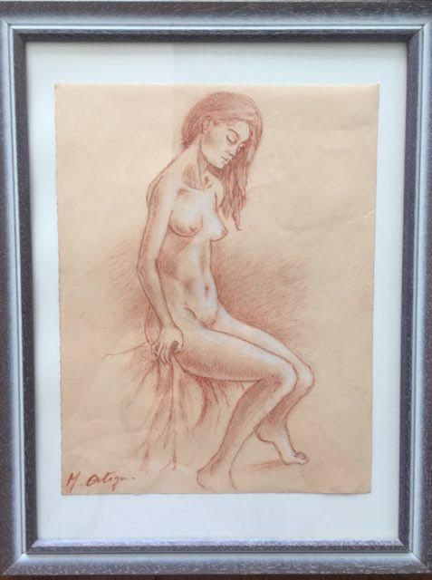 Zeichnungen mit dem Titel "pose nue" von Michel Ortega, Original-Kunstwerk, Kreide