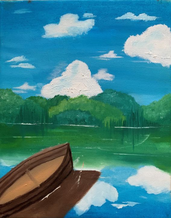 Painting titled "Pequeño bote" by Cerezo, Original Art, Oil