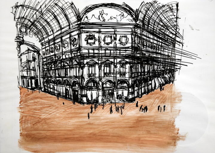 Disegno intitolato "Galleria" da Lucio Forte, Opera d'arte originale, Inchiostro