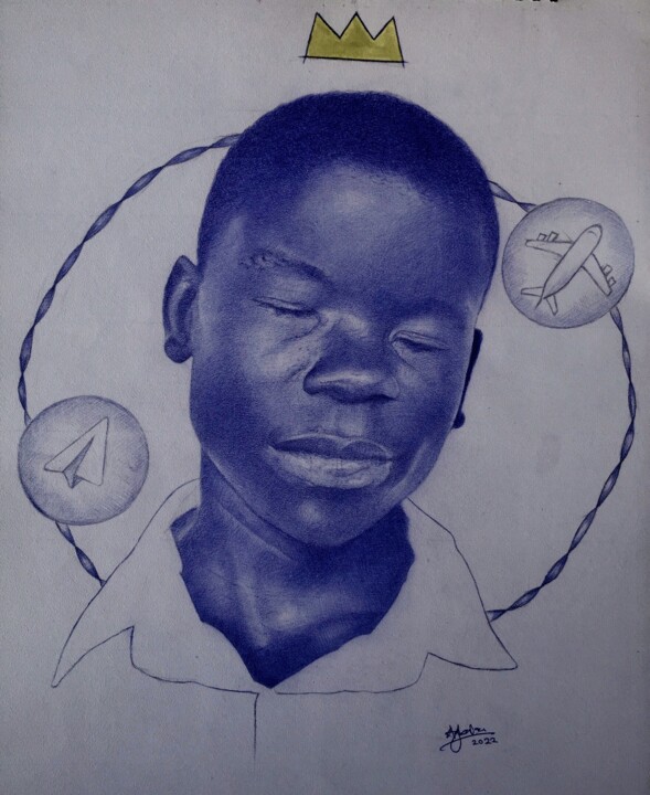 Drawing titled "Dreamer" by Oryiman Agbaka (St Valentino de Augusto), Original Artwork, Ballpoint pen