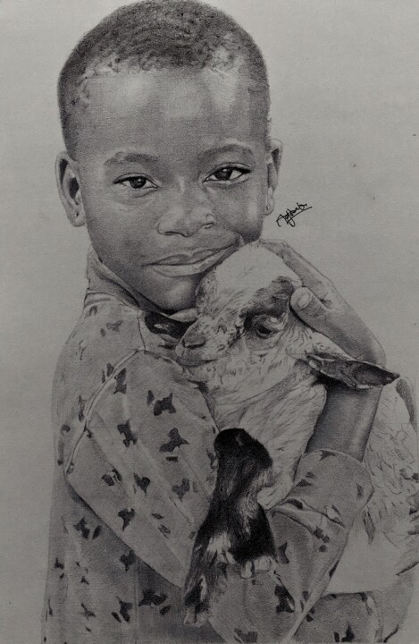 Σχέδιο με τίτλο "Lamb of God" από Oryiman Agbaka (St Valentino de Augusto), Αυθεντικά έργα τέχνης, Στυλό