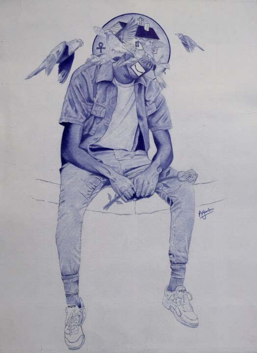 Drawing titled "Fences" by Oryiman Agbaka (St Valentino de Augusto), Original Artwork, Ballpoint pen