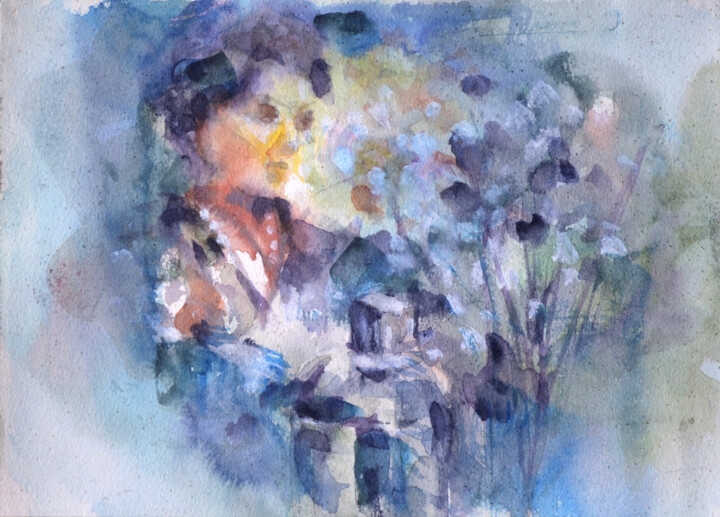 Painting titled "nontitle" by Osam Fukuda, Original Artwork, Watercolor