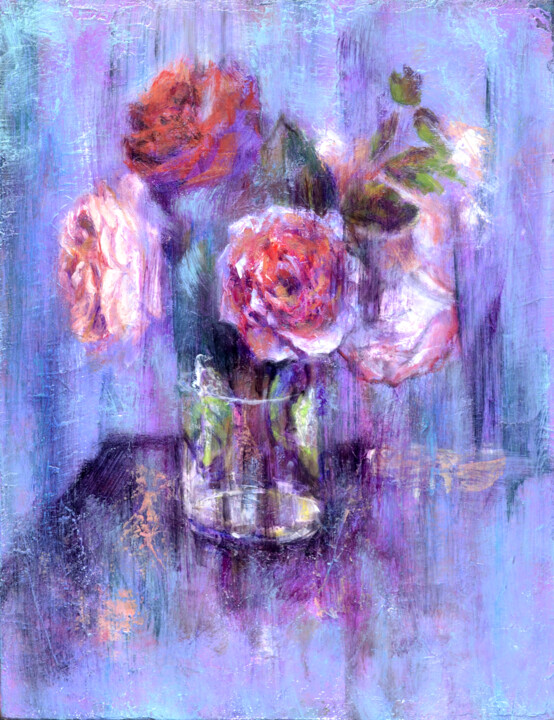 Painting titled "Fleurs 003" by Osam Fukuda, Original Artwork, Oil
