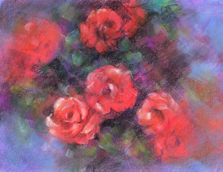 Painting titled "Red Roses" by Osam Fukuda, Original Artwork, Pastel
