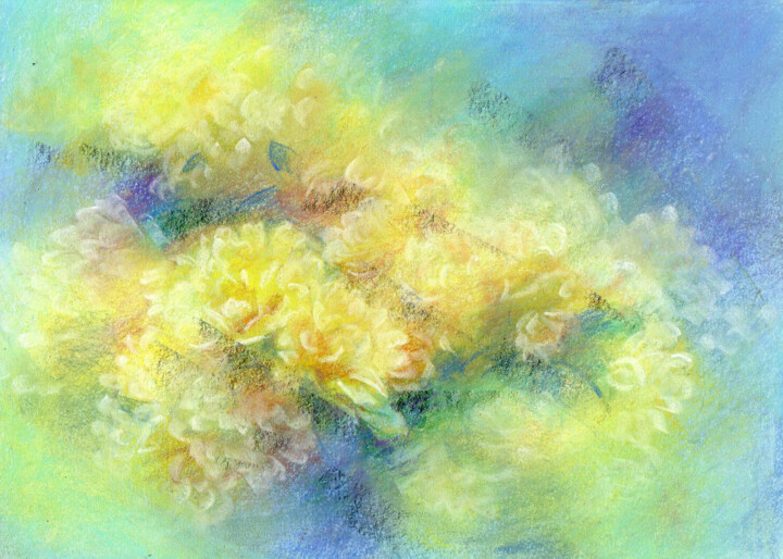 Painting titled "Rosa banksiae" by Osam Fukuda, Original Artwork, Pastel