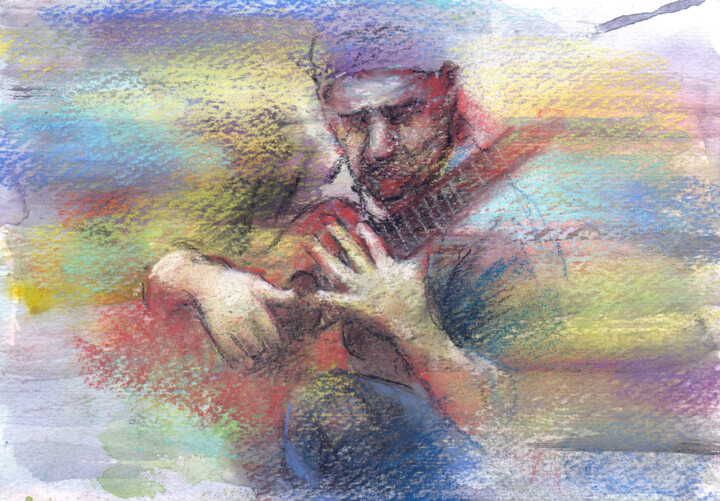 "Musicians 001  E-Gi…" başlıklı Tablo Osam Fukuda tarafından, Orijinal sanat, Pastel