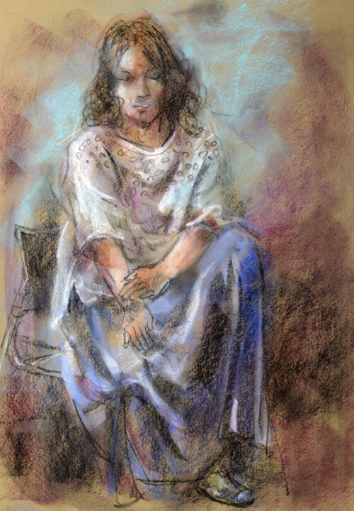 Картина под названием "Portrait001" - Osam Fukuda, Подлинное произведение искусства, Пастель