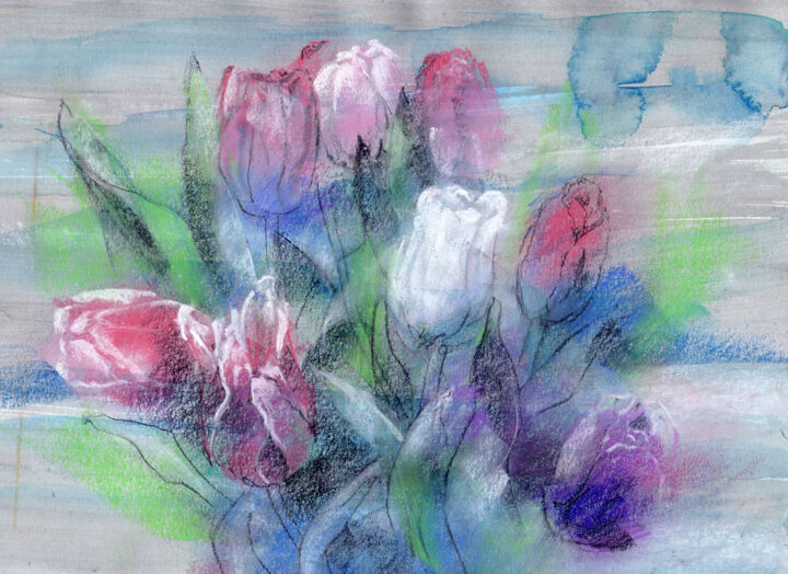 Painting titled "Tulip" by Osam Fukuda, Original Artwork, Pastel