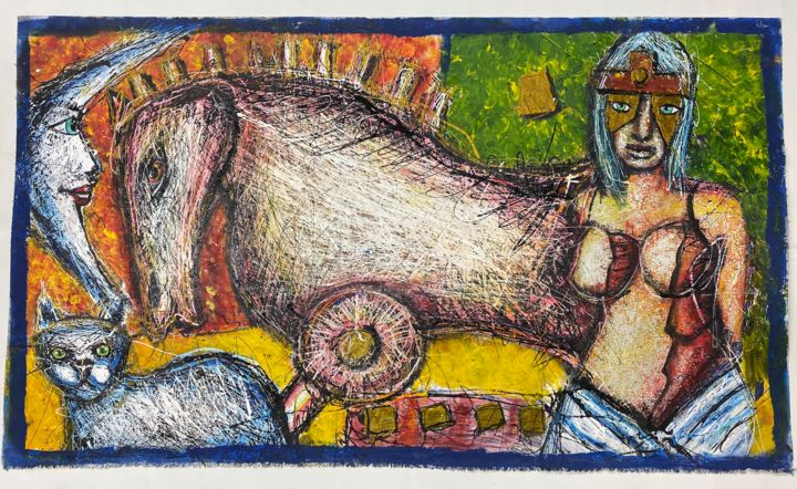 Pintura intitulada "Troja contra la Lun…" por Oscar Franco, Obras de arte originais, Acrílico