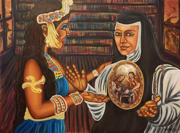 Pintura titulada "Dos mujeres poderos…" por Oscar Galvan, Obra de arte original, Acrílico Montado en Bastidor de camilla de…