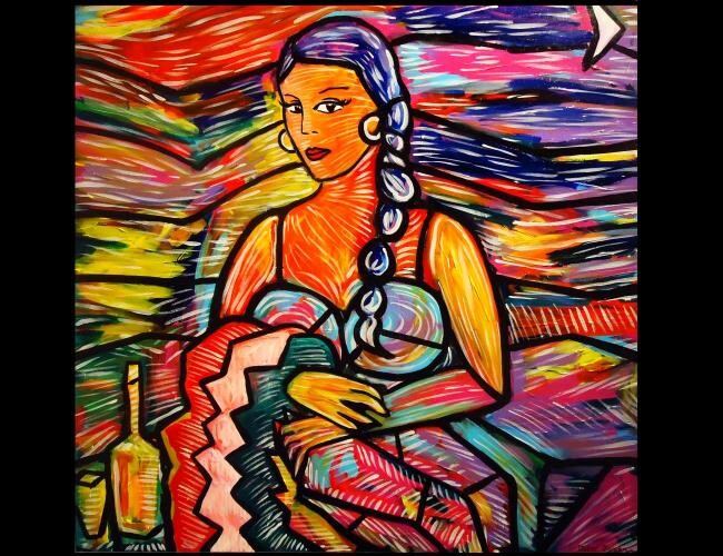 Pintura intitulada "" La Dama "" por Oscar Galvan, Obras de arte originais, Óleo
