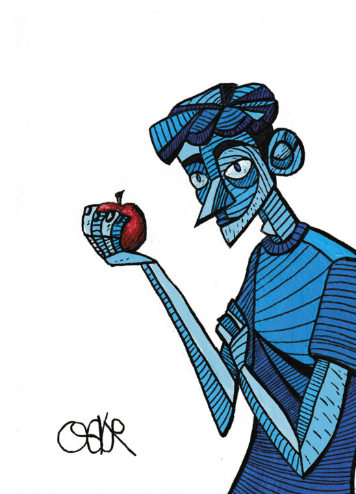 Pintura titulada "L'homme et la pomme" por Oscar Latargez (OSKART), Obra de arte original, Acrílico